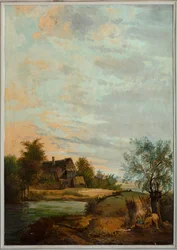 Seconda stanza sul retro, sala riunioni, murali con scene rurali in stile classico, probabilmente intorno al 1810, scena 7
