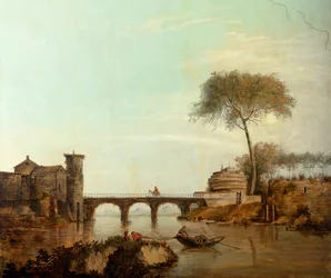 Seconda stanza sul retro, sala riunioni, murali con scene rurali in stile classico, probabilmente intorno al 1810, scena 2