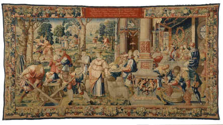 Arazzo, Storia di Labano, Giacobbe e Rachele, Genesi XXIX, realizzato a Bruxelles, Belgio, c.1530