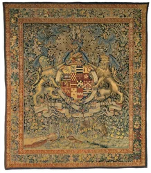 Arazzo Verdura con gli stemmi di Robert Dudley, conte di Leicester, realizzato nelle Fiandre, Belgio