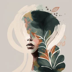 Ritratto di donna con elementi floreali