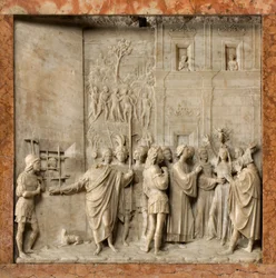 Cripta, Arca dei Santi Marcellino e Pietro Esorcista, Benedetto Briosco 1506-08, San Pietro libera Paolina dal demone