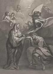 Tavola 6: il sogno di San Giuseppe, con la Vergine Maria a sinistra e un angelo sopra che indica..., 1777
