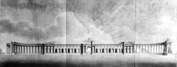 Prospettiva degli uffici visti dal Grande Cortile