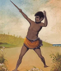 Jack, un aborigeno tasmaniano, con una clava