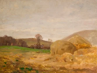 Paesaggio con covoni di fieno