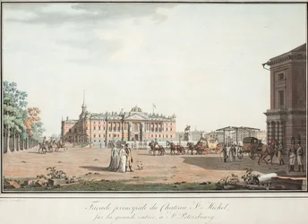 Veduta del Palazzo Michael e della Piazza Connetable a San Pietroburgo, 1800