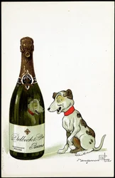 Cartone per champagne Delbeck et Cie, Reims, illustrazione di Benjamin Rabier, inizi XX secolo