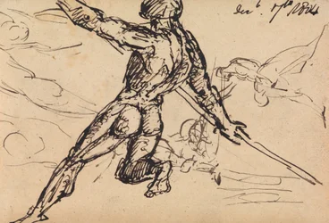 Studi di figura di un nudo maschile con lancia