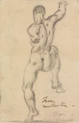 Studio di figura maschile nuda vista da dietro