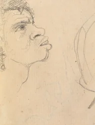 Studio del volto di una donna etnica, di profilo, con orecchini