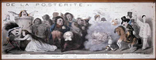 Il grande cammino della posterità: rappresentazione di tragedia e commedia (Dorval, ecc...) - Litografia di Benjamin Roubaud, Maison de Balzac, Parigi