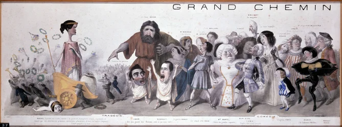 La grande strada della posterità: rappresentazione di tragedia e commedia - Litografia di Benjamin Roubaud, Maison de Balzac, Parigi