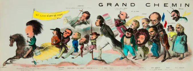 La grande cavalcata della posterità. (In sella al romantico Pegaso, Victor Hugo (1802-1885), re degli hugolatri, armato della sua buona lama di Toledo e portando lo stendardo di Notre-Dame de Paris, prese con sé Théophile Gautier (1811-1872), Bernard