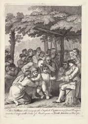 Gli indiani consegnano i prigionieri inglesi al colonnello Bouquet vicino al suo campo ai Forks of Muskingham in Nord America nel novembre 1764