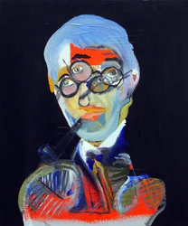 50 grandi scrittori della storia: Jean-Paul Sartre, 2015 (olio e acrilico su tela)