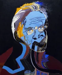 50 grandi scrittori della storia: Patrick Modiano, 2015 (olio e acrilico su tela)