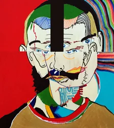 Surportrait : Mathieu Leroux, 2021 (olio e acrilico su 3 pannelli di legno giustapposti)