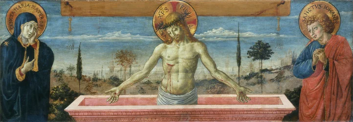 Gozzoli - Cristo addolorato tra la Madonna e San Giovanni Evangelista, 1450 ca.