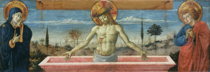 Uomo dei dolori tra la Vergine e San Giovanni Evangelista, 1469-1474