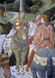 Particolare del ciclo del Viaggio dei Magi nella cappella, 1460 circa (affresco)