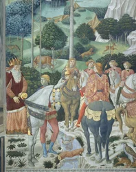 Giuseppe, patriarca di Costantinopoli, come uno dei Re Magi, particolare del ciclo del Viaggio dei Magi nella cappella, 1460 circa (affresco)