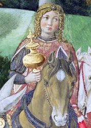 Cavalieri nel seguito reale, dettaglio dal ciclo del Viaggio dei Magi nella cappella, c.1460