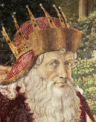 Processione dei Magi di Benozzo Gozzoli (1420-1497), affresco. Dettaglio. Cappella di Palazzo Medici Riccardi, Firenze.