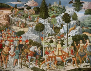 Il viaggio dei Magi a Betlemme, la parete destra della cappella, c.1460
