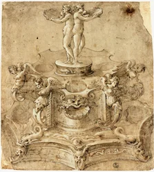 Saliera di forma esagonale. Disegno di Benvenuto Cellini (1500-1571) Firenze, Museo degli Uffizi, Gabinetto Disegni e Stampe