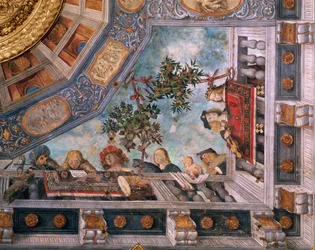 Dame, musicisti e cupidi sul balcone, (dettaglio) dell