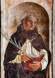 Rappresentazione di San Pietro Martire (Pietro da Verona) affresco di Bernardino Butinone (1435-1507) 1482-1486 Basilica di Santa Maria delle Grazie Milano Italia