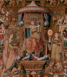 Serie Gli Onori. Fede. Primo arazzo della serie. Modello di cartoni animati dal circolo di Bernard van Orley e Jan Gossaert (Mabuse). Manifattura Pieter van Aelst, Bruxelles. Ca 1550.