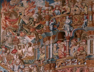 Serie Gli Onori. Fama. Terrazzo. Modello di cartoni animati dal circolo di Bernard van Orley e Jan Gossaert (Mabuse). Manifattura Pieter van Aelst, Bruxelles. Ca 1550.