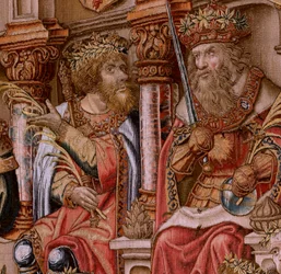 Arazzo fiammingo. Serie Gli Onori. Onore. Secondo arazzo della serie. Modello Cartonisti del circolo di Bernard van Orley e Jan Gossaert (Mabuse). Manifattura Pieter van Aelst, Bruxelles. Ca 1550.