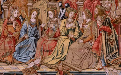 Serie Gli Onori. Onore. Secondo arazzo della serie. Modello di cartoni animati dal circolo di Bernard van Orley e Jan Gossaert (Mabuse). Manifattura Pieter van Aelst, Bruxelles. Ca 1550.