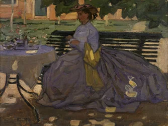 Donna seduta in giardino, 1910 circa (olio su cavas)