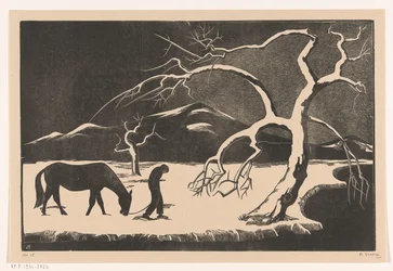 Uomo con cavallo nella neve