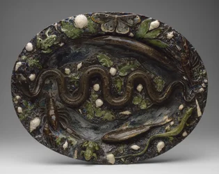 Ceramica rustica: Piatto con ornamenti animali e vegetali, seconda metà del XVI secolo