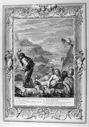 Deucalione sopravvive al diluvio con sua moglie, Pirra (incisione)