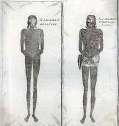 Rappresentazione della Sindone di Besançon e della Sindone di Torino, incisione da "Illustration de ceremonies et customs religieuses de tous les peuples du monde" di Bernard Picart (1723-1743)