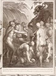 Le Danaidi condannate a riempire vasi forati con acqua, 1730