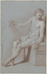 Nudo accademico seduto, come disegnatore