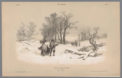 Famiglia raccoglie legna nella neve (Rappresentazioni della vita rurale) (La Campagne. Études variées aux deux Crayons)