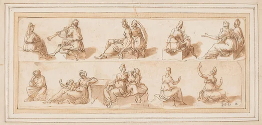 Foglio di schizzi con diverse figure