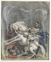 Cavaliere su cavallo impennato