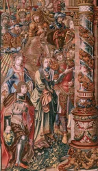 Serie Gli onori. Fede. Primo arazzo della serie. Modello Cartonisti del circolo di Bernard van Orley e Jan Gossaert (Mabuse). Manifattura Pieter van Aelst, Bruxelles. Ca 1550