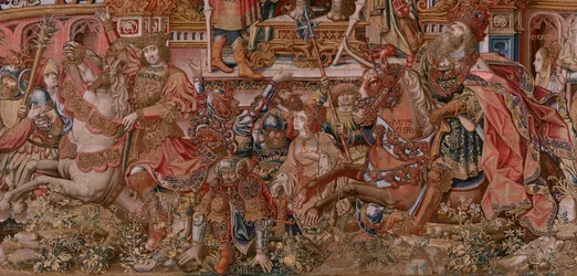 Serie Gli onori. Fama. Terzo arazzo della serie. Modello Cartonisti del circolo di Bernard van Orley e Jan Gossaert (Mabuse). Manifattura Pieter van Aelst, Bruxelles. Ca 1550