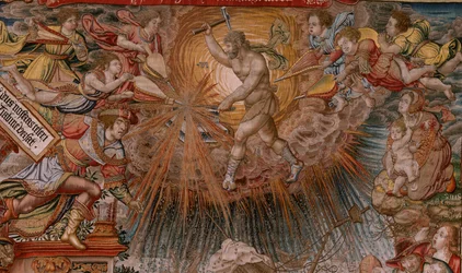Serie Gli Onori. Fortuna, La via degli Onori. Quinto arazzo della serie. Modello di cartoni animati dal circolo di Bernard van Orley e Jan Gossaert de Mabuse. Manifattura Pieter van Aelst, Bruxelles.