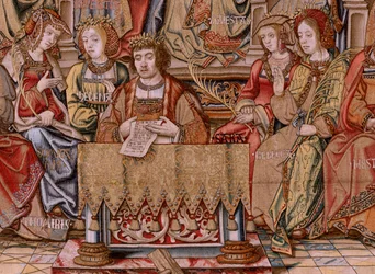 Serie Gli Onori. Onore. Secondo arazzo della serie. Modello di cartoni animati dal circolo di Bernard van Orley e Jan Gossaert (Mabuse). Manifattura Pieter van Aelst, Bruxelles. Ca 1550.